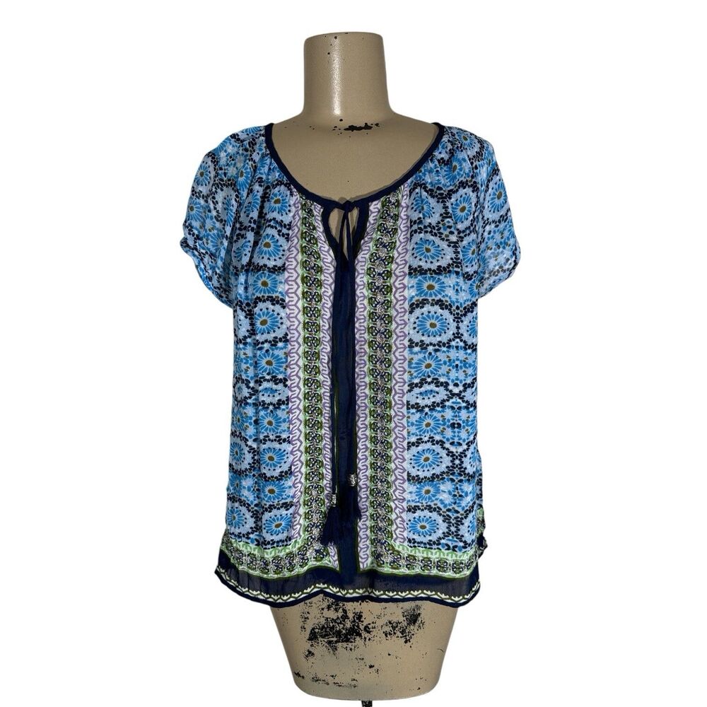 Bila Women's Boho Semi Sheer Top Size M Peasant Hippie
